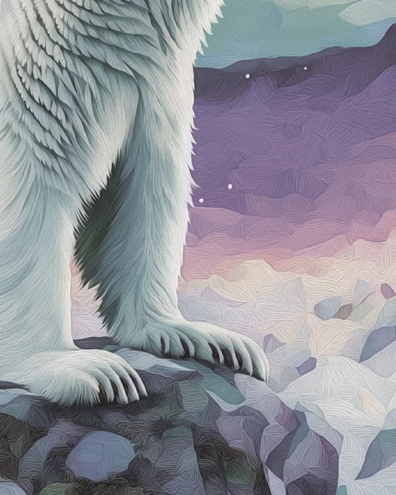 Tapeta z niedźwiedziem polarnym – arktyczny mural ścienny z zorzą polarną i górami lodowymi