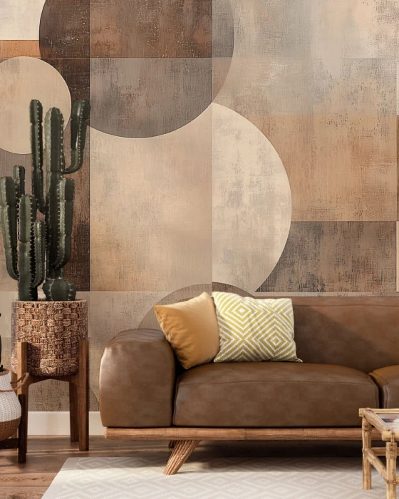 Tapeta z geometrycznym wzorem – minimalistyczna abstrakcja w naturalnych kolorach do salonu
