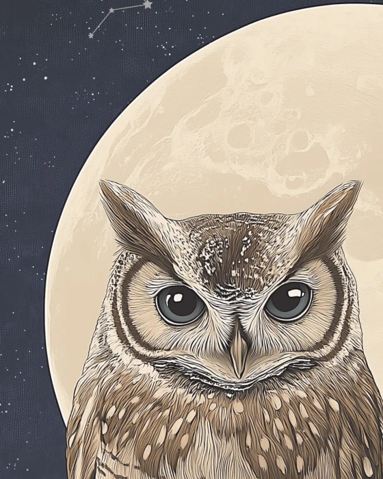 Tapeta sowa na tle księżyca – granatowy mural z motywem nocnego nieba