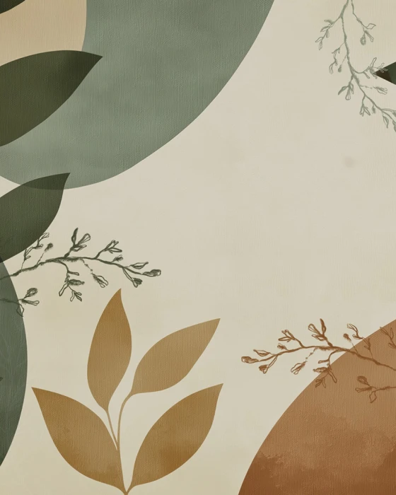 Tapeta z liśćmi na ścianę – minimalistyczny wzór botaniczny w zieleni, beżu i brązie