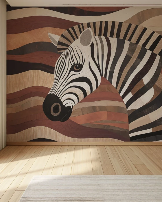 Zebra na tle abstrakcyjnych fal – nowoczesna tapeta ze zwierzęcym motywem