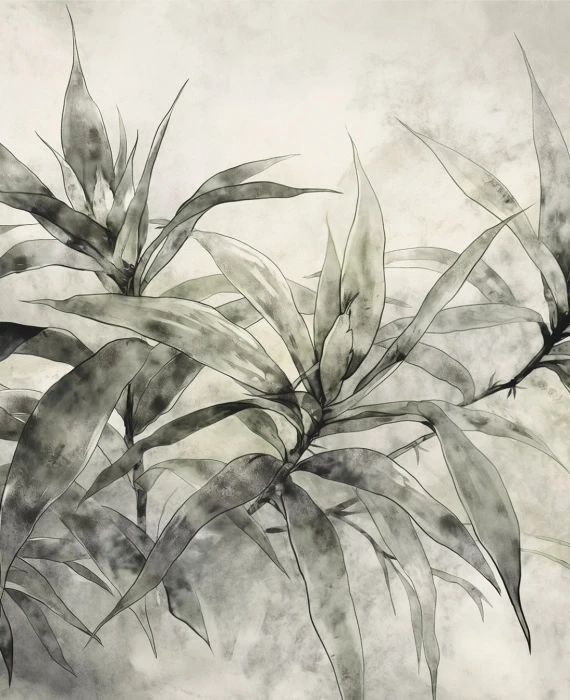 Tapeta botaniczna z liśćmi – akwarelowy mural ścienny w szaro-zielonych kolorach