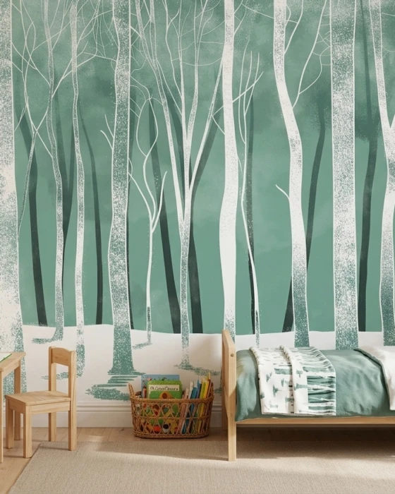 Akwarelowa tapeta z pastelowym lasem TREETOPS