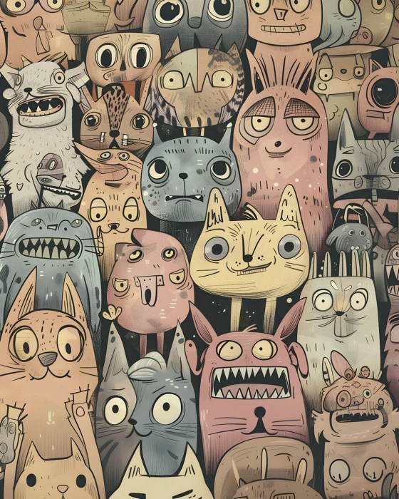 Mural ścienny z kreskówkowymi potworami – humorystyczna dekoracja do pokoju dziecięcego