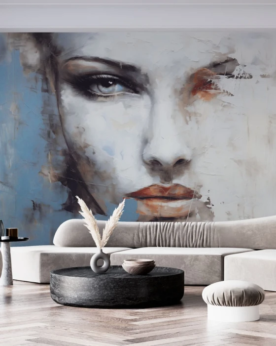 Mural z twarzą kobiety – elegancka tapeta z kobiecym portretem do salonu lub sypialni
