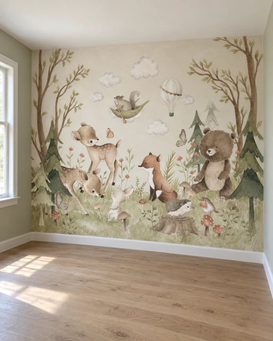 Leśny mural w dziecięcym pokoju