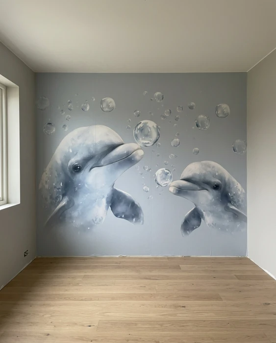 Tapeta do pokoju dziecka z delfinami – delikatny podwodny mural ścienny