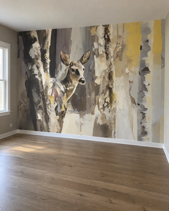 Tapeta DEERWOOD z sarną w aranżacji sypialni