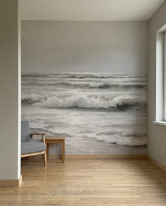 Tapeta z morzem i falami – spokojny nadmorski mural ścienny w naturalnych odcieniach