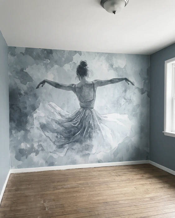 Akwarelowa tapeta baletnica – subtelny mural z tancerką w zwiewnej sukni